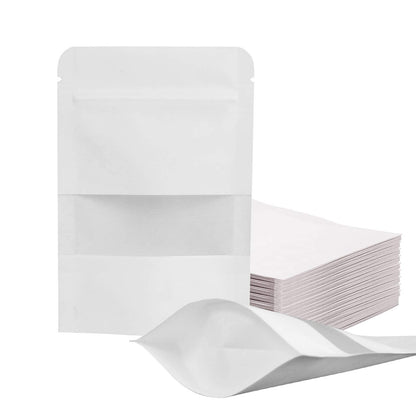 FireKylin 100 Pcs Paper Bags Resealable bags 3.5" x 5.5" Zipper Food Storage Bags, Stand Up, with Matte Window, Reusable, Sealable, for Packaging Products