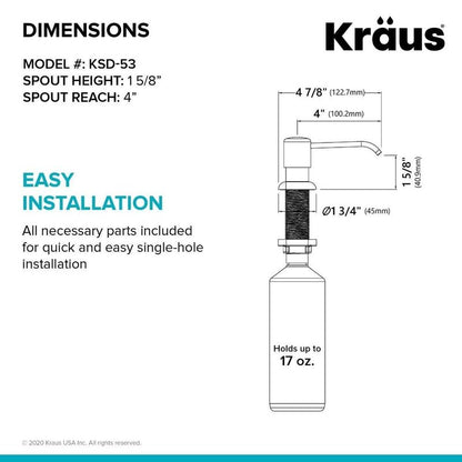 Kraus Spot Free Kitchen Soap Dispenser Boden™ in All-Brite Stainless Steel Finish, KSD-53SFS