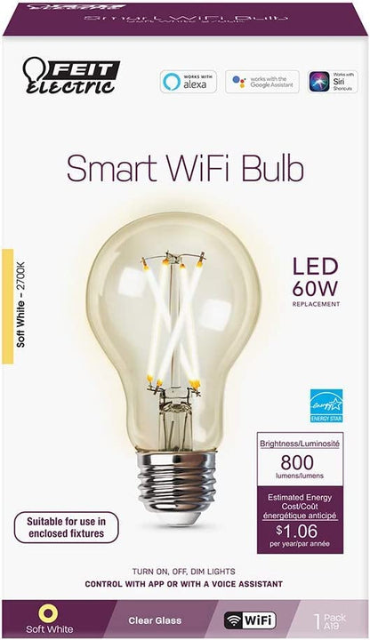 Feit Electric Smart Light Bulbs, 2.4Ghz WiFi Light Bulbs, No Hub Needed, Works with Alexa and Google, Dimmable 60 Watt = LED 9W, OM60/950CA/AG/3, 5000K Day Light, 3 Pack