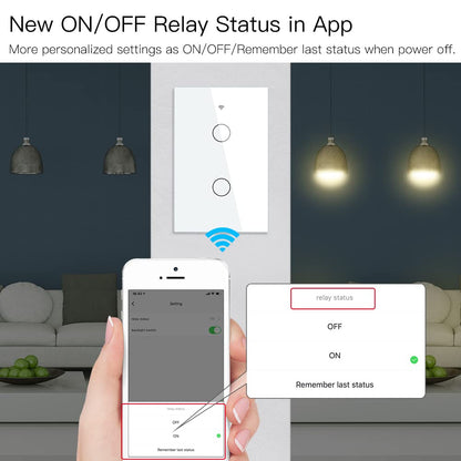 MOES Touch Wall Single Live Wire Smart Switch，No Neutral Wire Needed, 2.4GHz WiFi RF433 Light Switch Works with Smart Life/Tuya App, Alexa and Google Home, Single Pole 110V, White 1 Gang