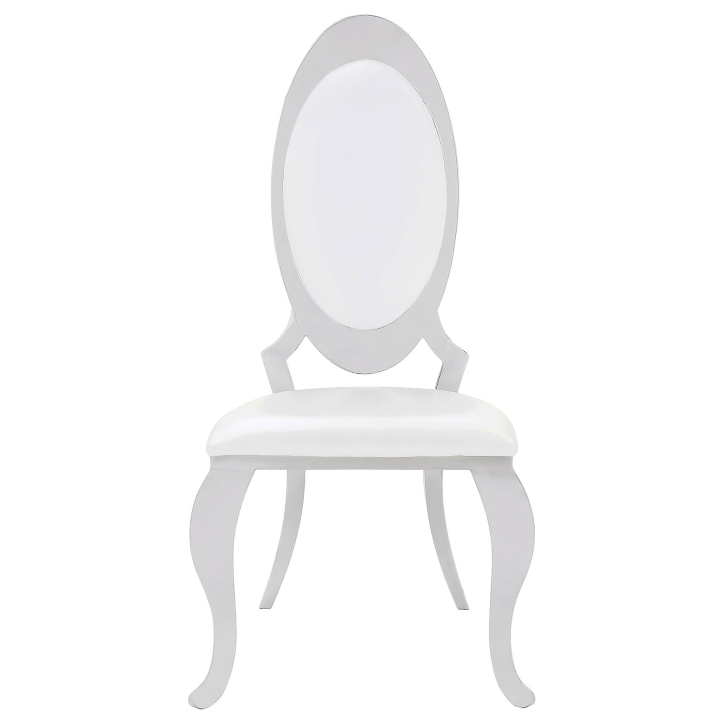 Coaster Home Furnishings - Anchorage - Stainless Steel, Faux Leather - Upholstered Dining Chairs with Oval Backrest, Curved Metallic Legs - Dining Room - Set of 2 - Cream White - 107872N