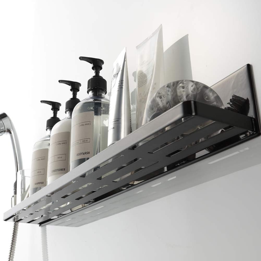 Yamazaki Industries 4859 Magnetic Bathroom Rack, Long, Black, Approx. W 23.6 x D 3.3 x H 3.1 inches (60 x 8.5 x 8 cm), Tower, Bathroom Storage, Drainage Holes, Hooks Included