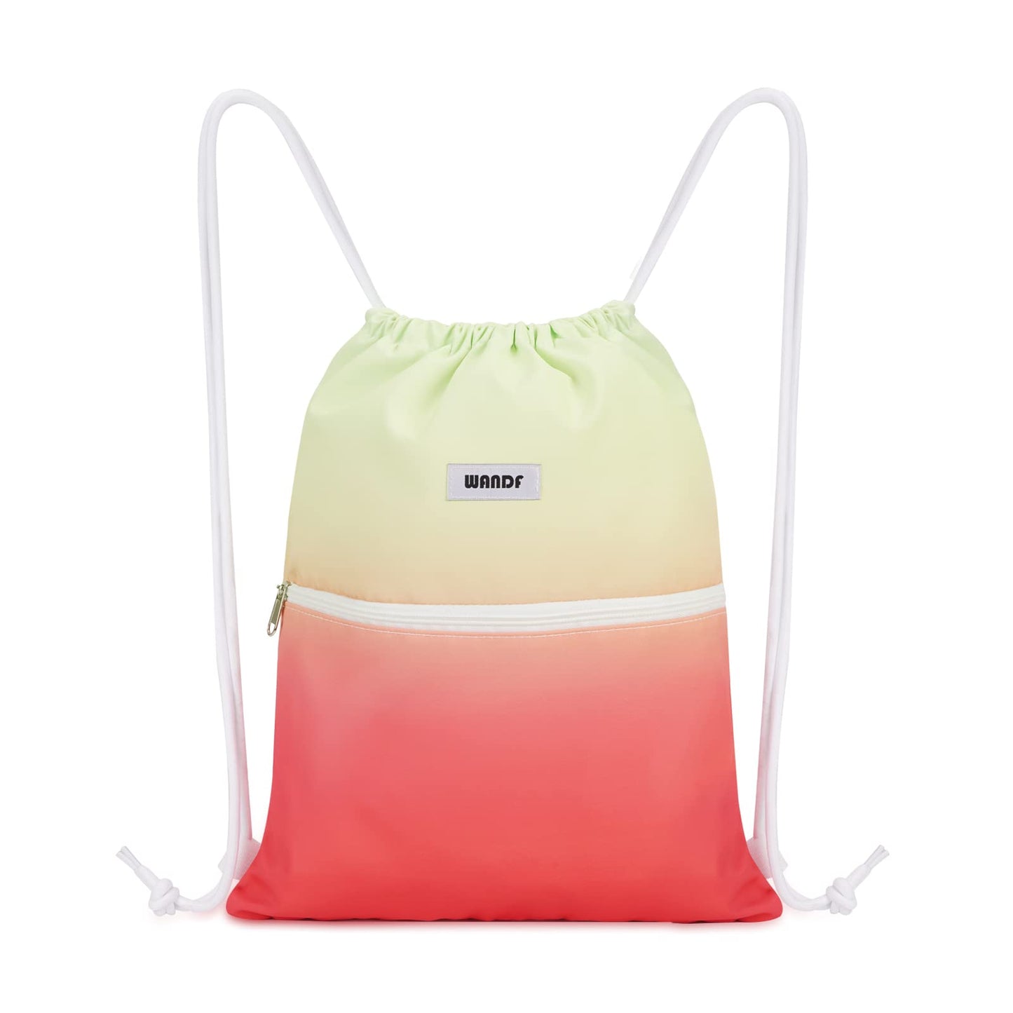 WANDF Drawstring Backpack String Bag Sackpack Cinch Water Resistant Nylon for Sport Yoga Gym Shopping (Red-Green Gradient)