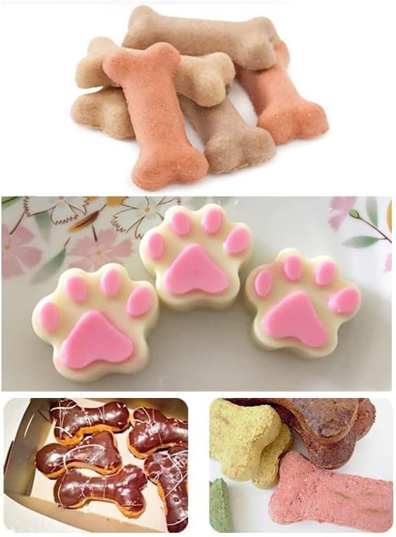 Silicone Molds Puppy Dog Paw and Bone, Non-Stick Food Grade Molds for Chocolate, Candy, and Cupcake Baking (Set of 4)