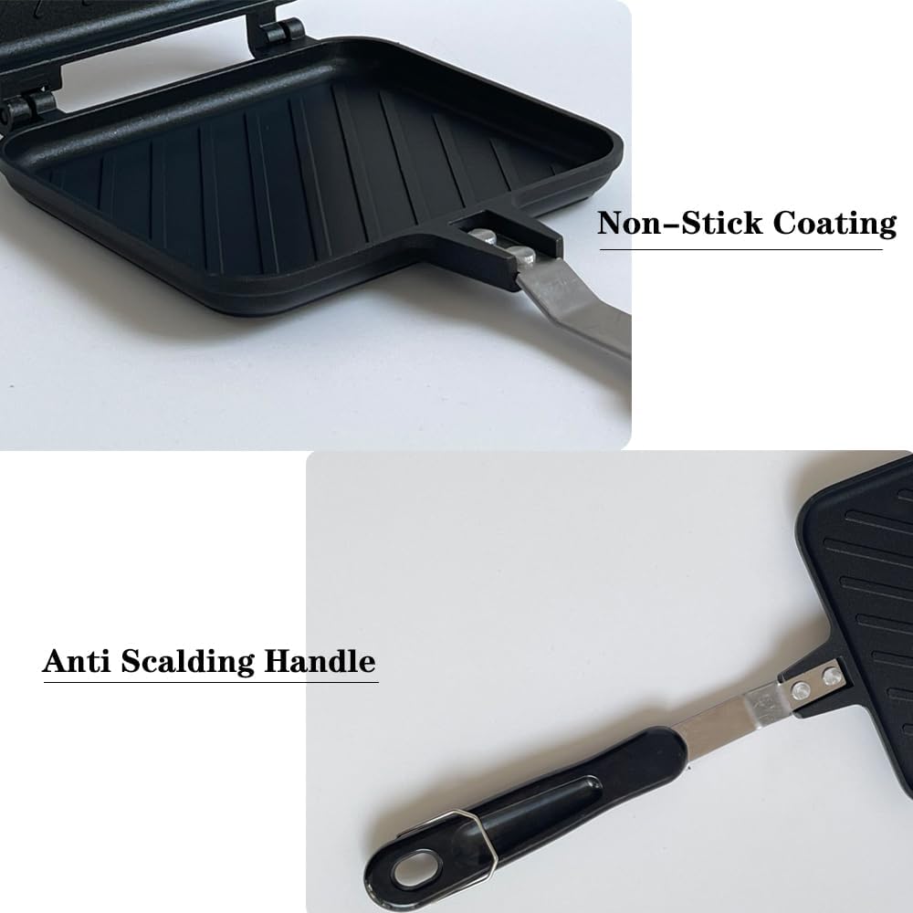 Double Sided Frying Pan, Non-Stick with Heat-Resistant Handles, Multifunctional Breakfast Pan, 5.5 Inches
