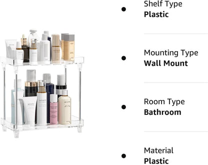 Multi-Functional Bathroom Organizer Countertop for Makeup, Skincare, and More, Acrylic 2-Tier Vanity Tray