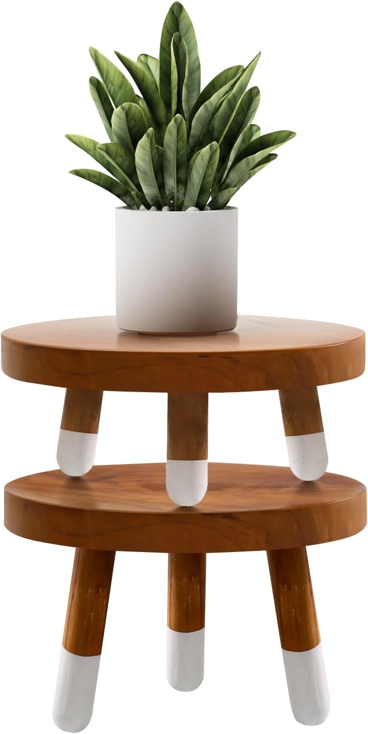 9" 4"+6" Tall-2 Pack Round Dip Dyed Teak Plant Stand |Wood Risers for Decor | Wood Pedestal Stand Riser