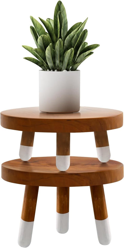 9" 4"+6" Tall-2 Pack Round Dip Dyed Teak Plant Stand |Wood Risers for Decor | Wood Pedestal Stand Riser