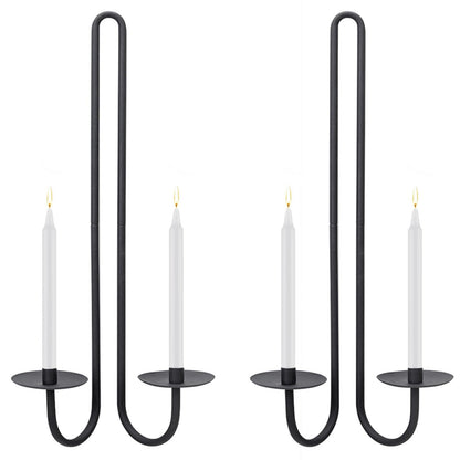 Wall Sconce Candle Holder Metal Hanging Wall Decorations for Home,Living Room, Bathroom, Dining Room, Set of 2（Black