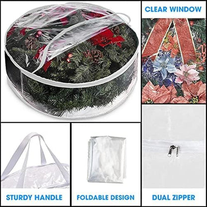 ProPik Christmas Wreath Storage Bag - Waterproof 48-Inch Clear PVC Container | 2 Pack with Handles