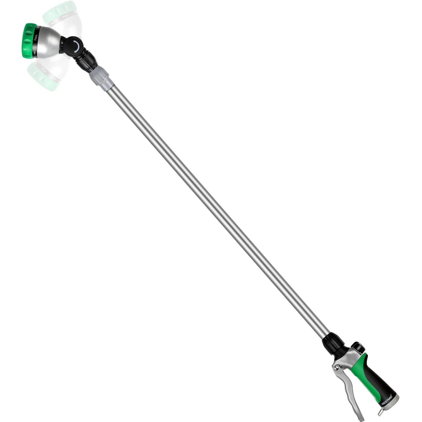 RESTMO 36”-60” (3ft-5ft) Metal Watering Wand, Long Telescopic Tube | 180° Adjustable Ratcheting Head | 7 Spray Patterns | Flow Control, Perfect Garden Hose Sprayer to Water Hanging Baskets, Shrubs