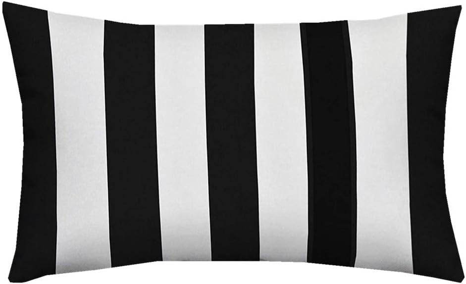 Leaveland Set of 2 12x20 Inch White and Black Stripe Cotton Polyester Square Throw Pillow Case for Home Decor