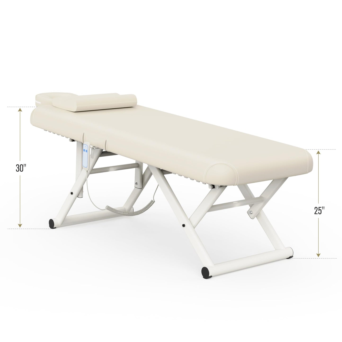 pouseayar Adjustable Massage Table with Face Pillow & Headrest, Sturdy and Solid, Silent and Easy to Adjust - Adjustable Backrest, Electric Leg Lifting, Beige Gray