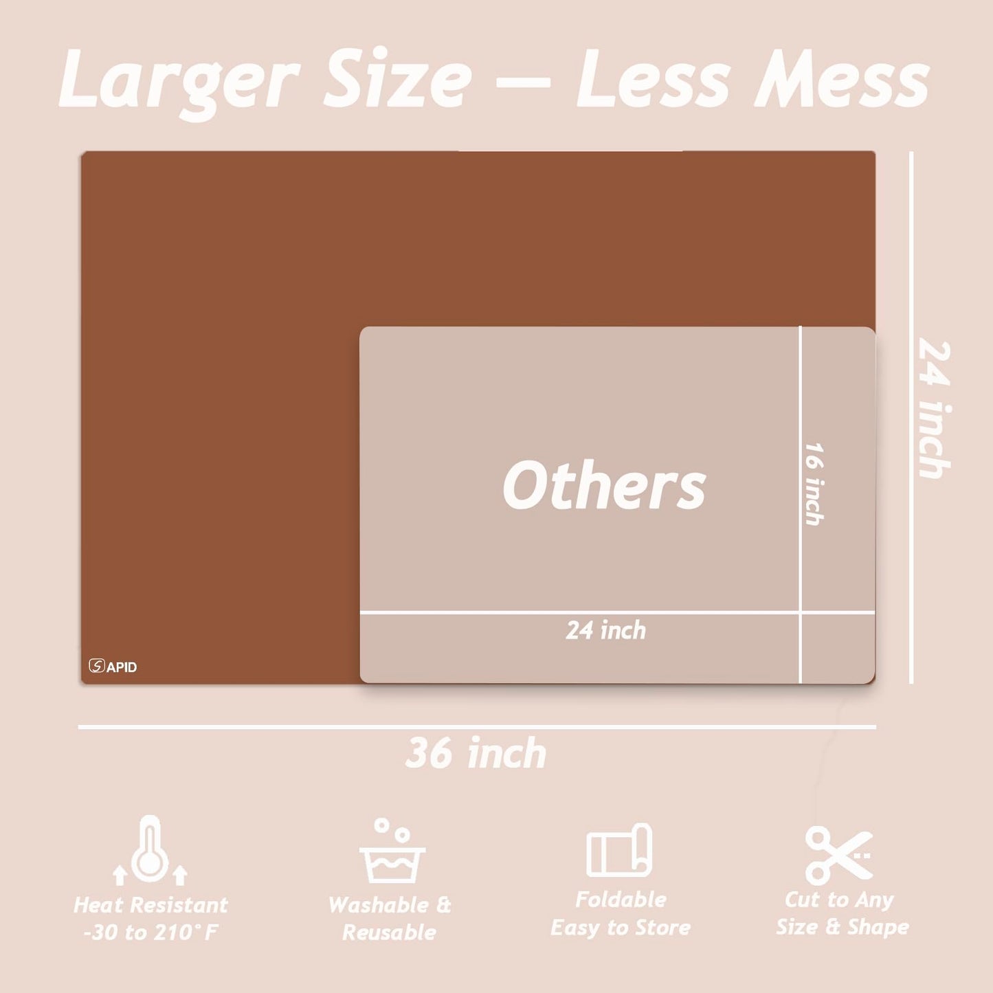 Extra Large Silicone Mat 36" x 24" Place Mats, Heat Resistant Mat for Kitchen Countertop Protector, Thick Placemats Washable Silicone Mats for Kitchen Counter Mat Dining Table Mat, Brown, SAPID