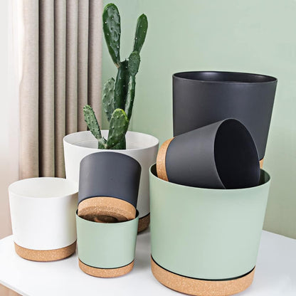 ZMTECH Plant Pots, 6.5'' Self Watering Plastic Planter with Drainage Hole, 2 Pack White Flower Pot