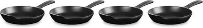 Le Creuset Mini Skillet Set - Enameled Cast Iron Cookware, 4 Pieces, .3 Qt, Matte Black