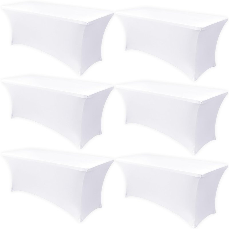 Obstal 6 Pack Stretch Spandex Table Covers for 6 Foot Tables - 6 FT Universal Rectangular Fitted Tablecloth Protector for Wedding, Banquet, Party (White, 72 Length x 30 Width x 30 Height Inches)