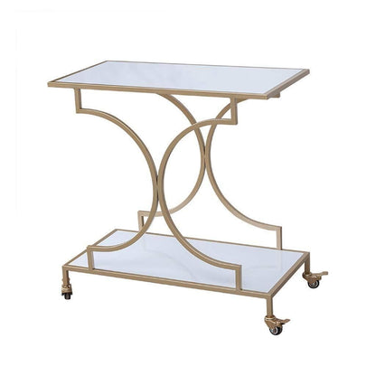 XYWGBMS 2-Layer Metal Service Trolley with White Marble Slab & Gold Nano-Coated Handrail, Multi-Function Cart for Kitchen, Hotel, Bar