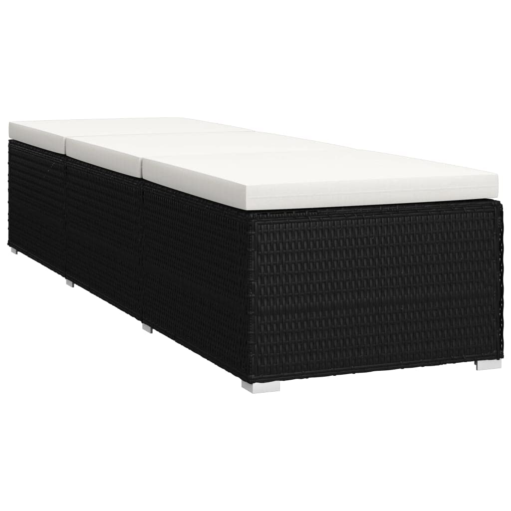 Yisssmeng Adjustable Sun Lounger with Side Tea Table, Black PE Rattan Patio Lounge Chair with Cream White Cushion, Reclining Outdoor Sunbed for Garden, Poolside, and Deck, 76.8 x 23.6 Inches