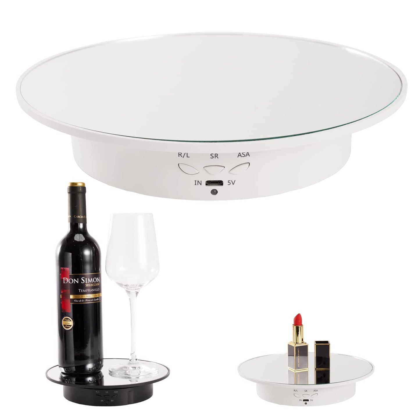 7.87'' Rotating Display Stand Motorized Rotating Display Stand, 22 lbs Load Rotating Platform with Mirror Cover, Rotating Stand with USB Charging Port, for Jewelry Photography Products 3D Model Cake