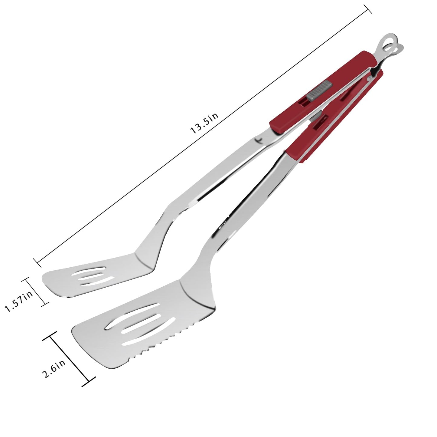 13.5-inch Stainless Steel Tongs for Cooking – Versatile Metal Spatula Tongs for Flipping, Picking Up, Cutting, and Stir-Frying Meats and Other Foods. Kitchen Tongs Durable and Multifunctional.(Red)