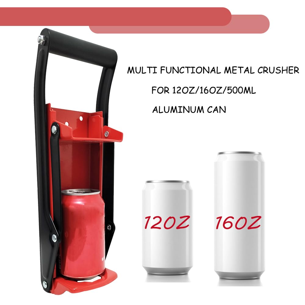 Can Crushers12 oz 16ozcans , Wall Mounted Crusher, Aluminum Can Crusher, Canned Beer And Soda Plastic Bottles, For Recycling, Manual Wall Mounted (Red)