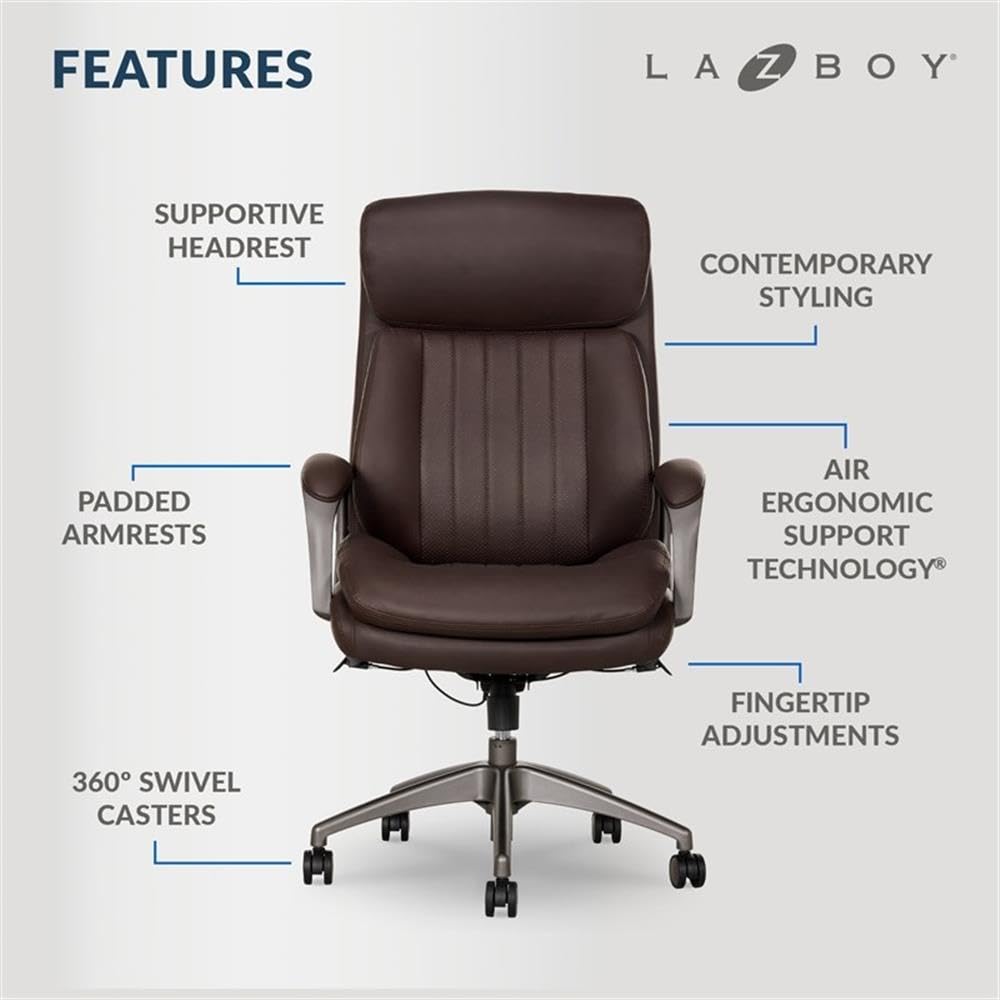 Pemberly Row Modern Faux Leather Executive Office Chair in Brown