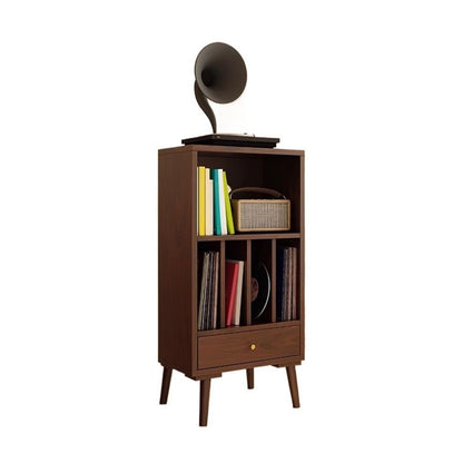 uP9sF2mD DVD Shelf Organizer Wooden Vinyl Record Low Cabinet with Drawers Storage Unit Display Holder CD Storage Rack(Walnut colour)