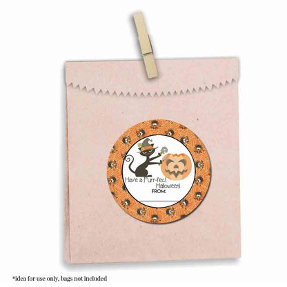Purr-FECT Halloween Black Cat Themed Halloween Thank You Sticker Labels, 40 2" Party Circle Stickers by AmandaCreation, Great for Party Favors, Envelope Seals & Goodie Bags