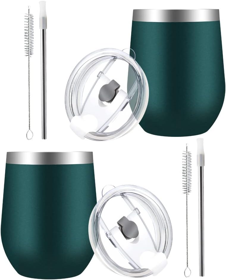 PLATINIUM Stainless Steel Wine Tumbler (2 Pack), 12oz Vacuum Insulated with 2 in 1 Lid and Straw, Perfect for Travel &