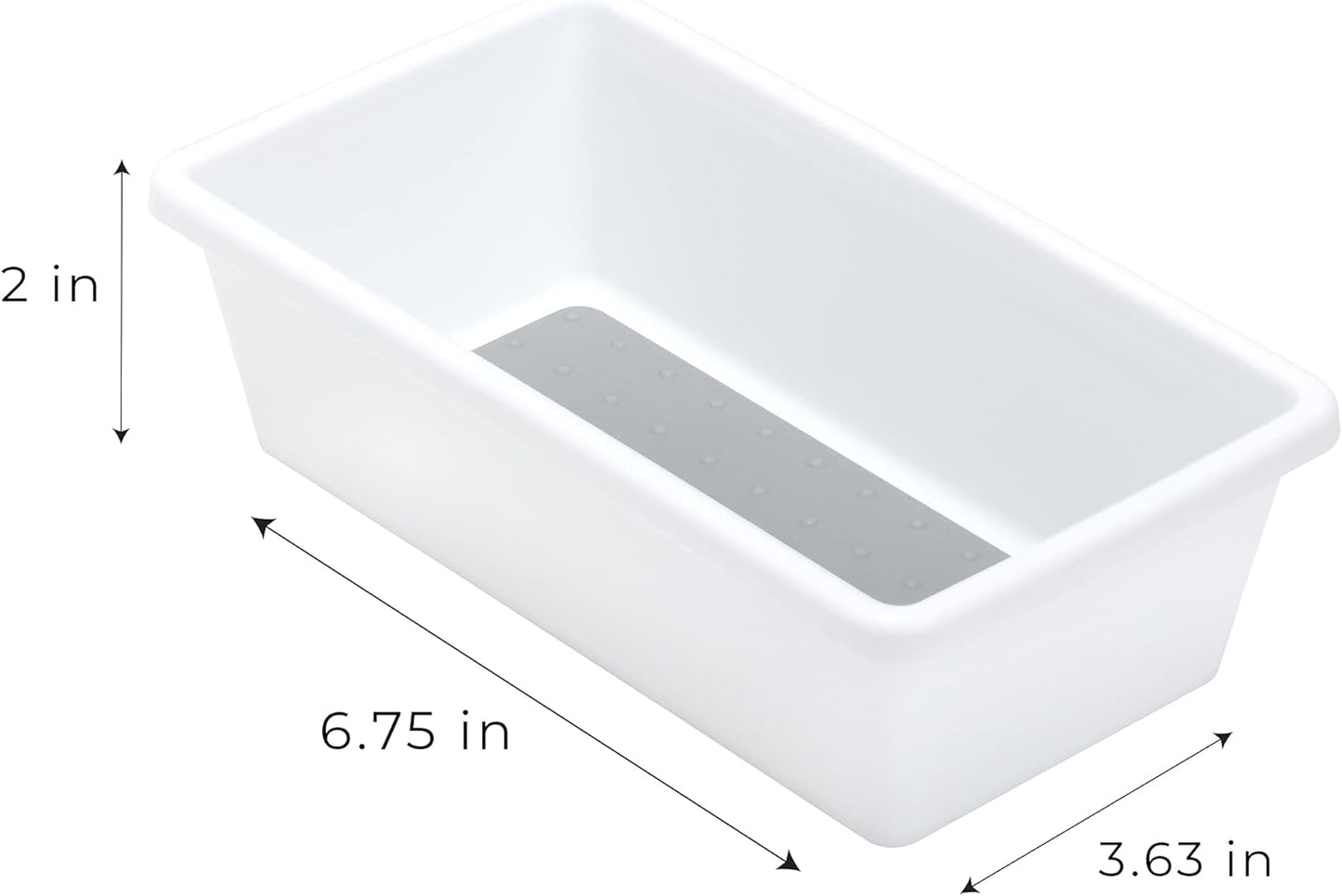Smart Design Plastic Drawer Organizer Set of 3 - 6.75 x 3.75 Inch, Non-Slip Lining and Feet, BPA Free, White with Gray