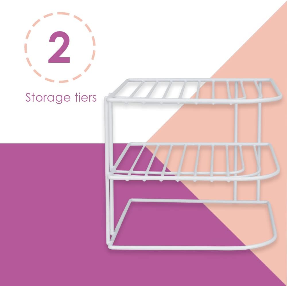 3-Tier Counter Home Basics Kitchen Corner Shelf and Cabinet Organizer Heavy Duty Wire Shelf in White