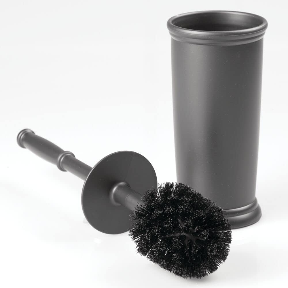 mDesign Toilet Bowl Brush and Holder - Covered Bathroom Scrubber in Modern Holder - Space Saving Deep Cleaning Brush -