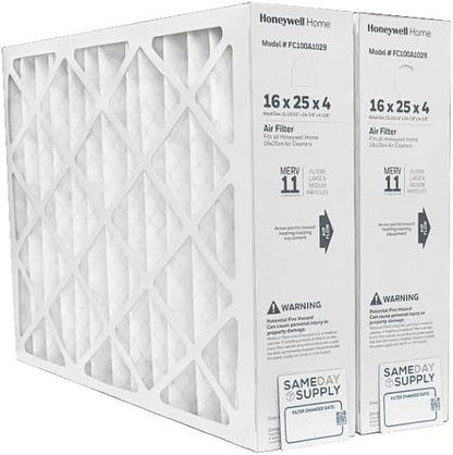 Honeywell FC100A1029 Pleated Air Filter - MERV 11, 16" x 25" x 4" | 2-Pack with Change Reminder