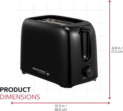 Holstein Housewares 2-Slice Toaster with 6 Browning Control Settings, Black, for Toasting Bread and Bagels