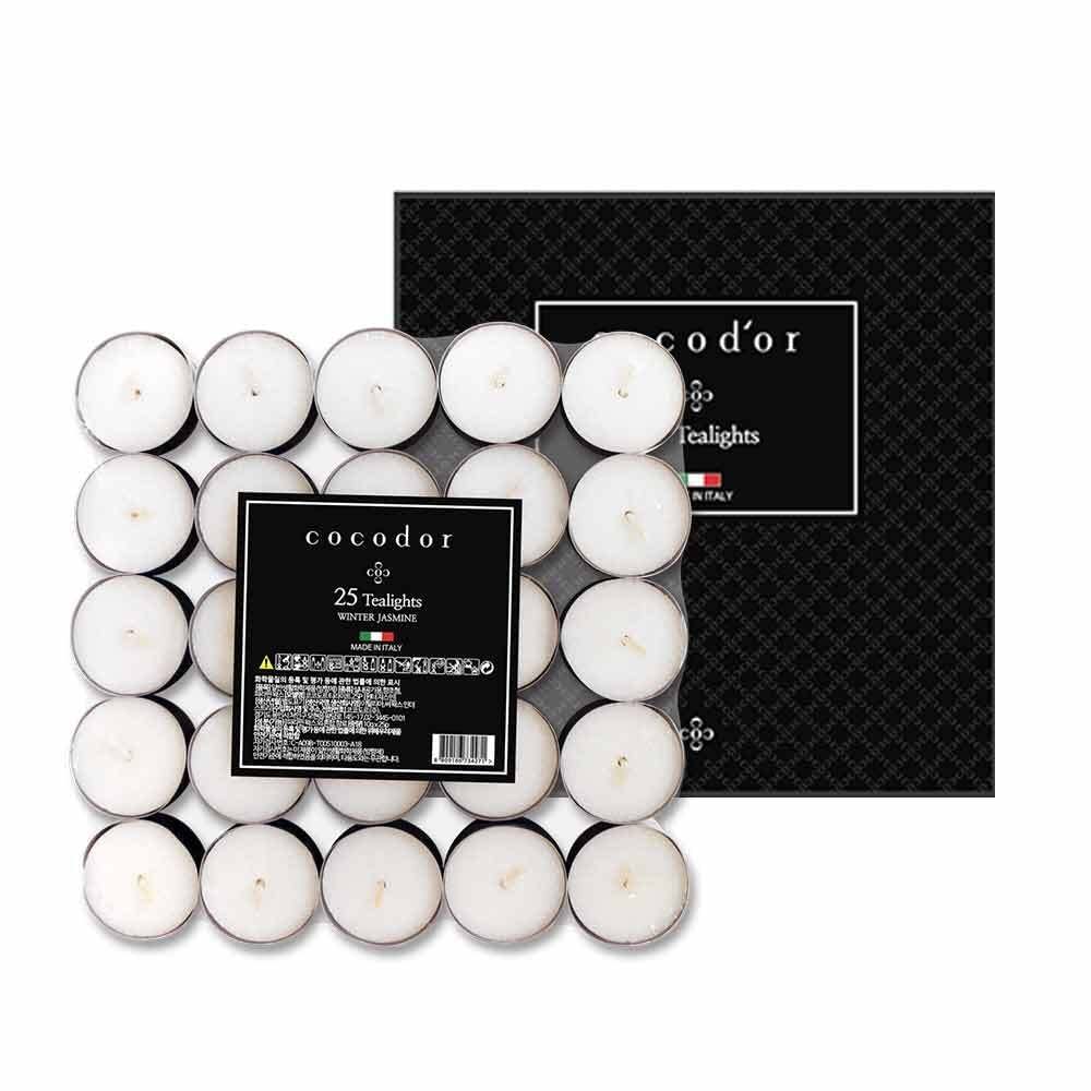 COCODOR Scented Tealight Candles/Winter Jasmine / 25 Pack / 4-5 Hour Extended Burn Time/Made in Italy, Cotton Wick, Scented Home Deco, Fragrance, Mother's Day