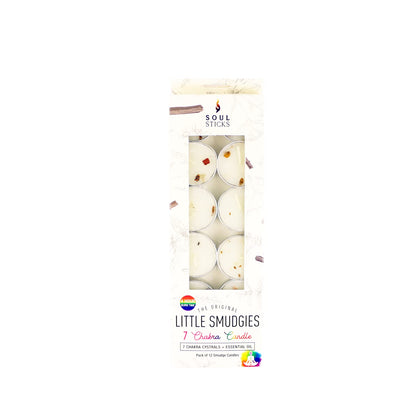 SOUL STICKS 12 Pack Little Smudgies Tealight Candles Smudge Candle for Cleansing House, Meditation, Chakra Healing | Made with Crystals and Herbs (7 Chakra)