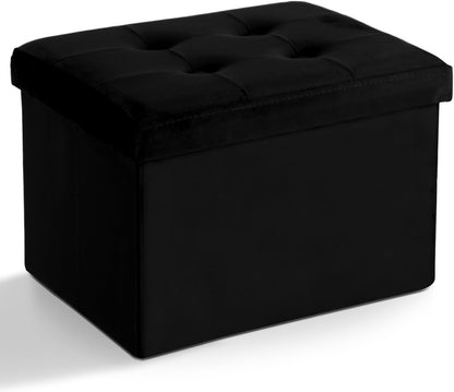 17x13x13in(Black) LINMAGCO Storage Ottoman Folding Foot Stool Velvet Foot Rest with Padded Modern Ottoman with Storage