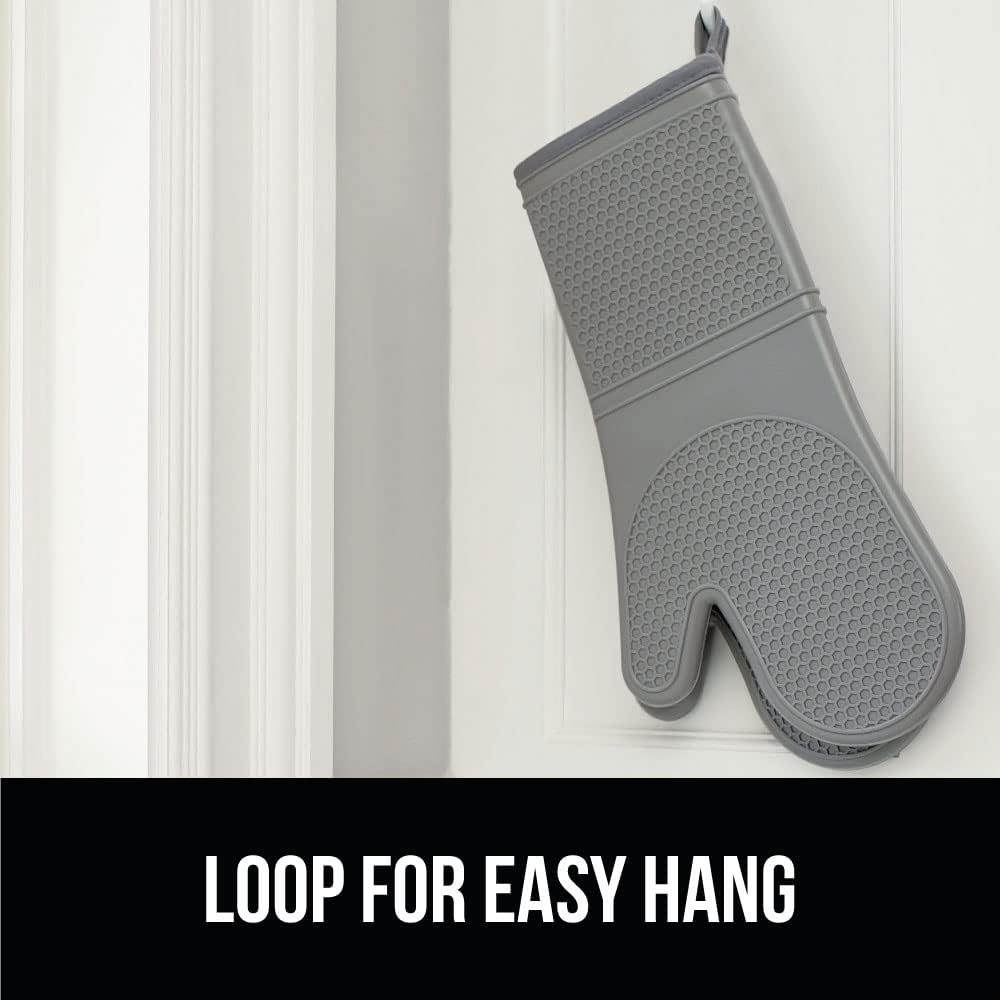 Gorilla Grip Heat and Slip Resistant Silicone Oven Mitts Set, 14.5 in, Gray