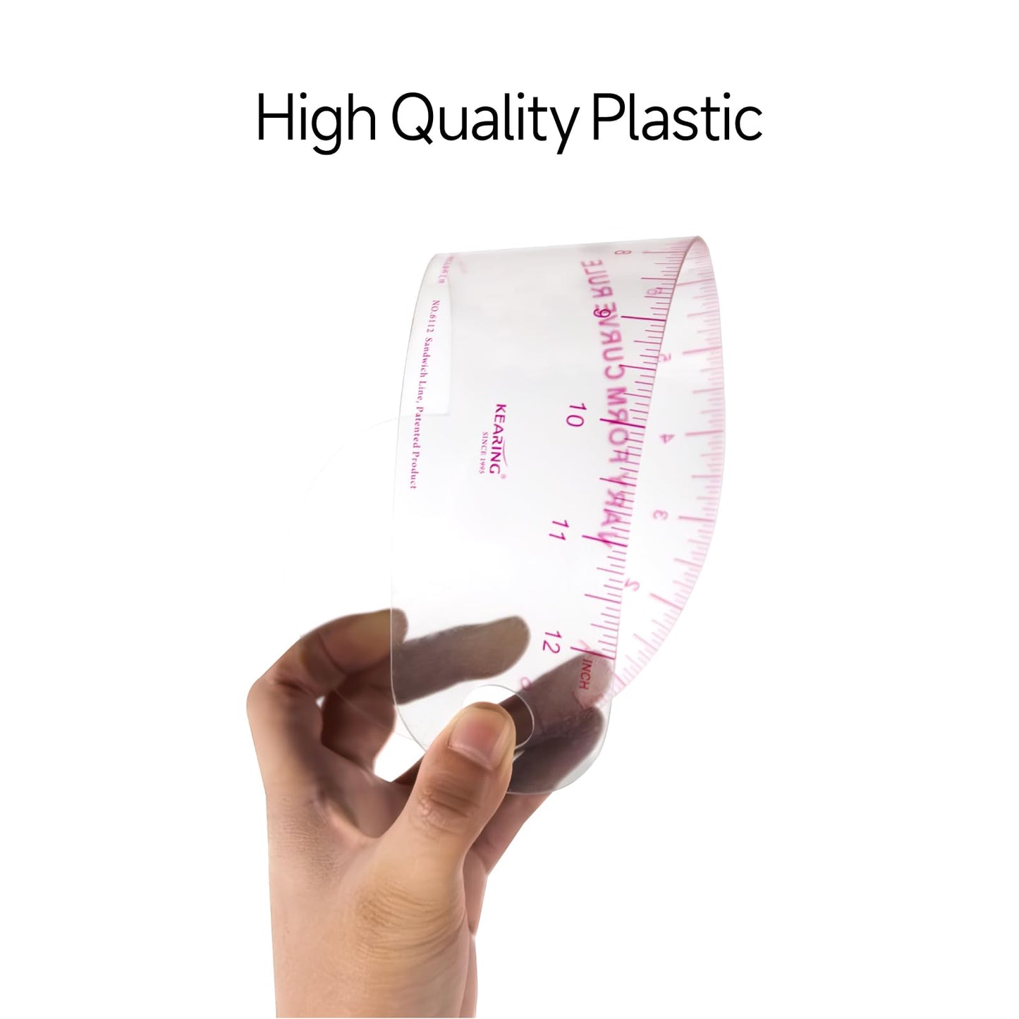 KEARING 12Inch Clear Vary Form Curve Ruler for Sewing, Sandwich Line Scale, French Curve Ruler for Pattern Making, Hip Curve Ruler for Measuring Fashion Design