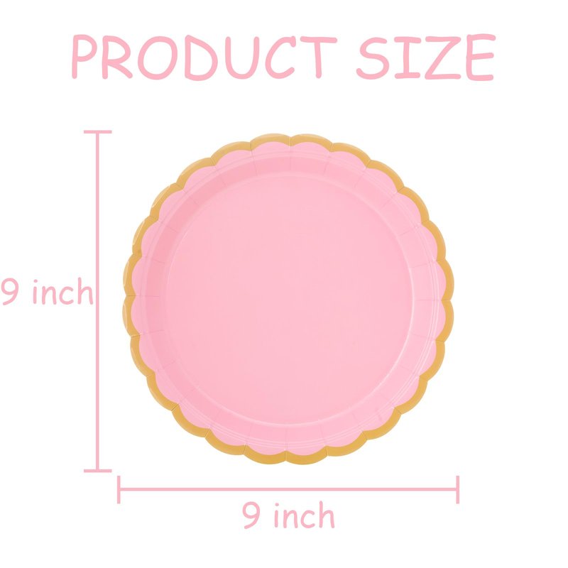 JASSEWRLY 48 Pcs Pink Scalloped Party Disposable Paper Plates, 9" Cute Pink Dessert Baby Bridal Shower Dinner Birthday Cake Paper Plates for Party Bridal Baby Girl Shower Wedding Supplies