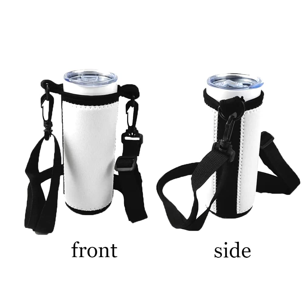 QOMOLANGMA 10pcs Sublimation Blanks Water Bottle Carrier Holder Tumbler Bag Carrier Neoprene Tumbler Sleeve Sublimation Tumbler Cup Carrier Pouch with Shoulder Strap for Heat Press Trasnfer Printing