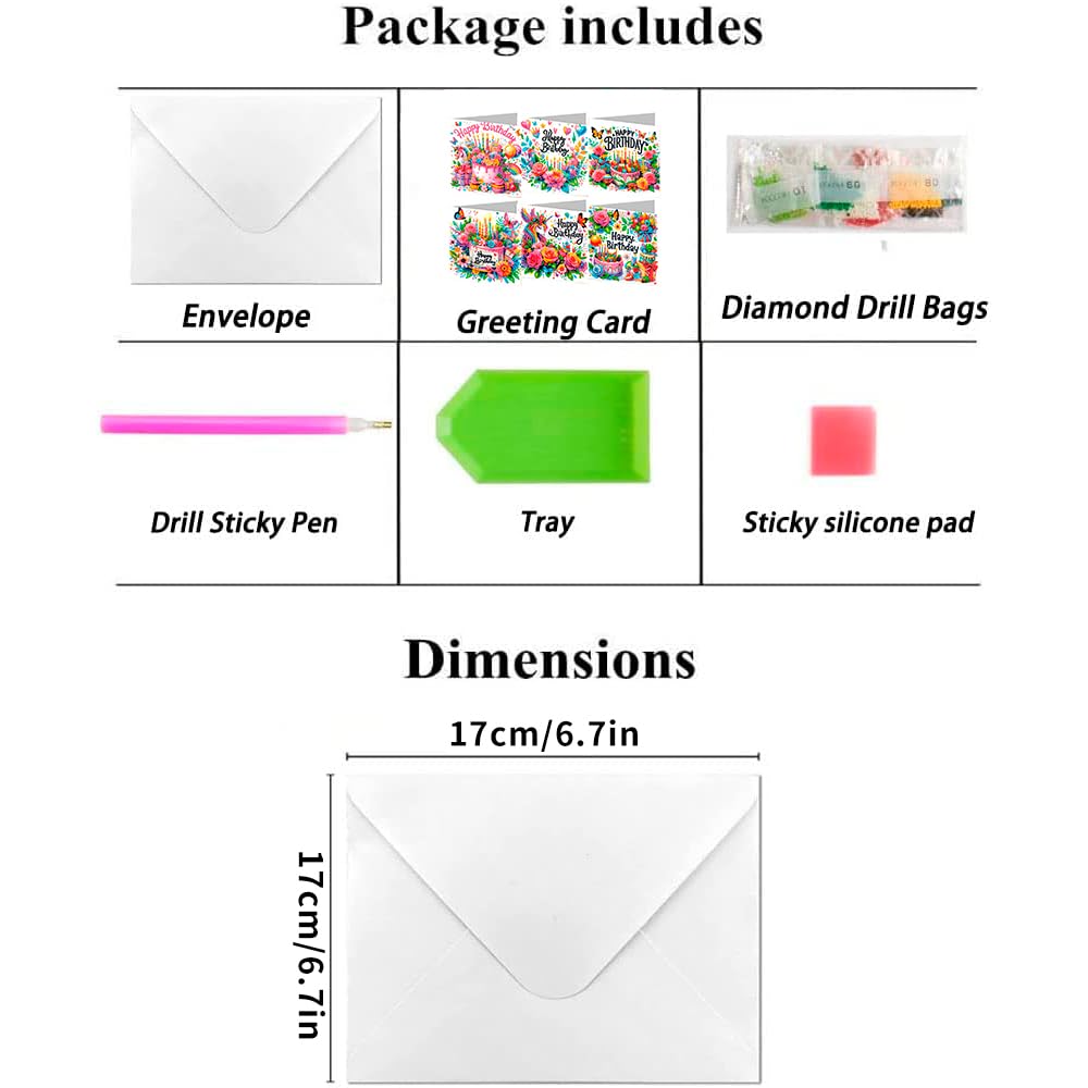 ACSAUMMY Diamond Art Happy Birthday Cards, 6 Pack 5D Diamond Greeting Cards Kits for Adults DIY Diamond Art Birthday Cards with Envelopes Birthday Gifts for Families, Friends, Partners