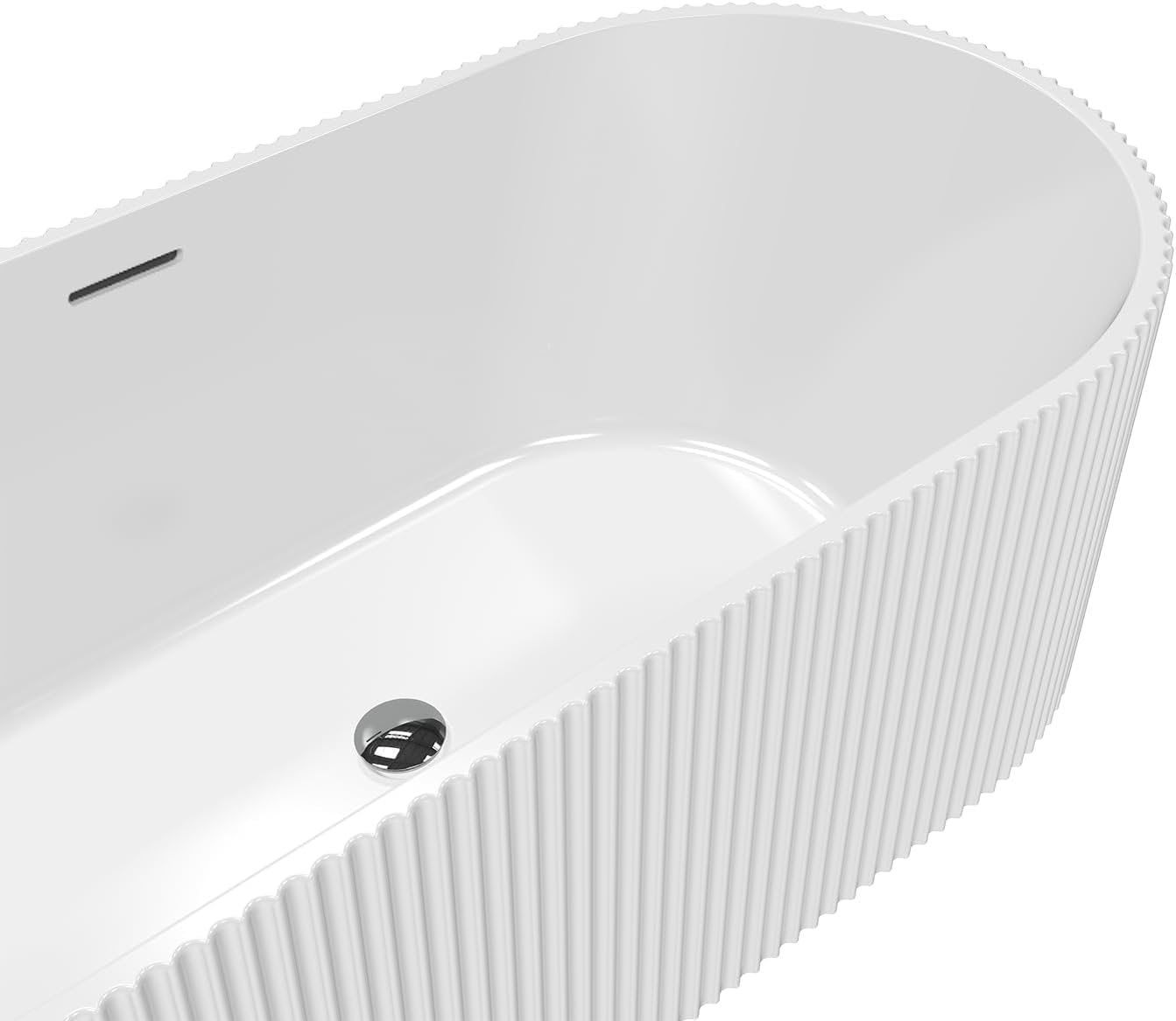 Garvee 67" Deep Soaking Bathtub, Non-Slip Acrylic Tub with Chrome Drain, CUPC Certified, Ergonomic Modern Bath for Bathrooms, Easy-Install, White Striped