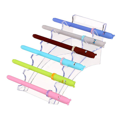 Hipiwe Acrylic Pen Holder Display Stand Clear Makeup Brush Rack Organizer Holder 6-Slots Nail Brush Eyebrow Fountain Pen Rack Display (Pack of 2)