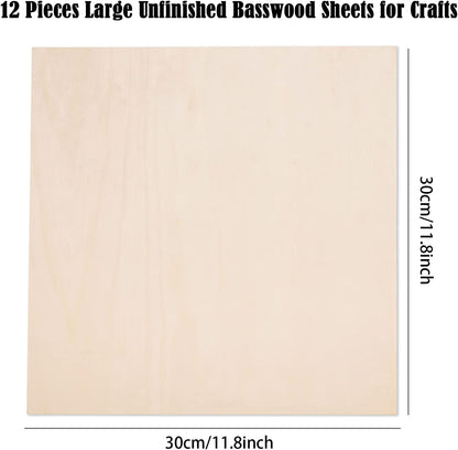 12 Pack 12 x 12 x 1/16 Inch-2 mm Thick Basswood Sheets for Crafts Unfinished Plywood Sheet Square Craft Wood Sheet Boards for DIY Projects, Architecture Models, Engraving, Wood Burning, Staining