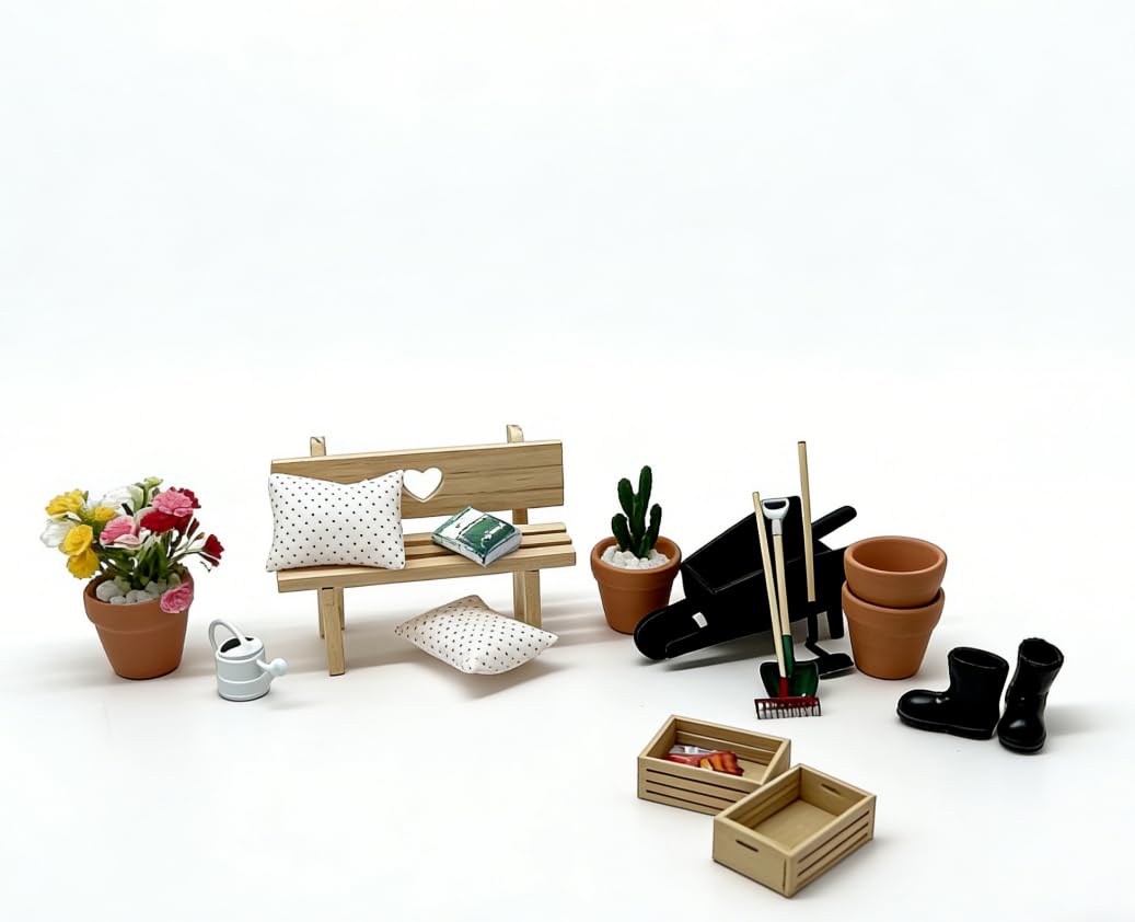 blminiatures 20 Pcs 1:12 Scale Miniature Fairy Garden Planting Set with Mini House Building Accessories, Miniature Plants for Dollhouse Craft,Miniature Decor Gifts for Adult Hobby Lovers