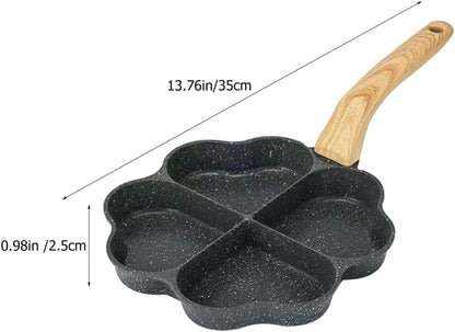 Hemoton Heart Shape Egg Frying Pan, Aluminum Non Stick Skillet with Wooden Handle for Omelets, Pancakes, and Breakfast