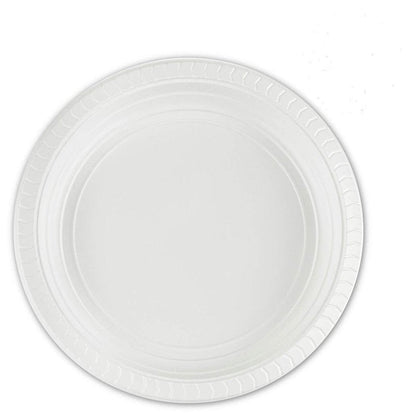 PLASTICPRO Round Plastic Plates And Bowls Microwaveable, Disposable, White, Dinnerware (800, 7'' Inch Plates)