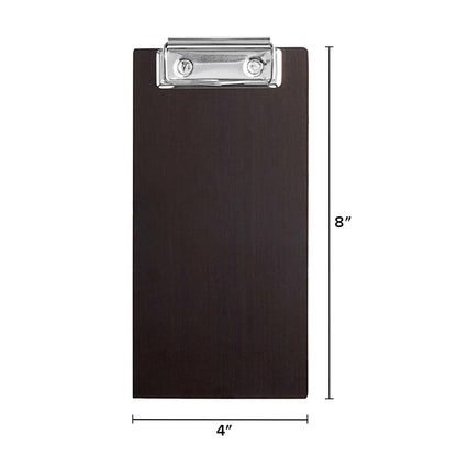 LZMS 4 Pcs 4" x 8" Dark Wood Color Clipboards - Menu Holder - Check Presenter with Low Profile Clip - for Pocket Sized Notepads